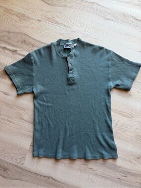 Vintage Sport Short-Sleeve Henley Shirt in Teal Green-0113